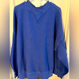 Aerie size L oversized corded crewneck, royal blue color
